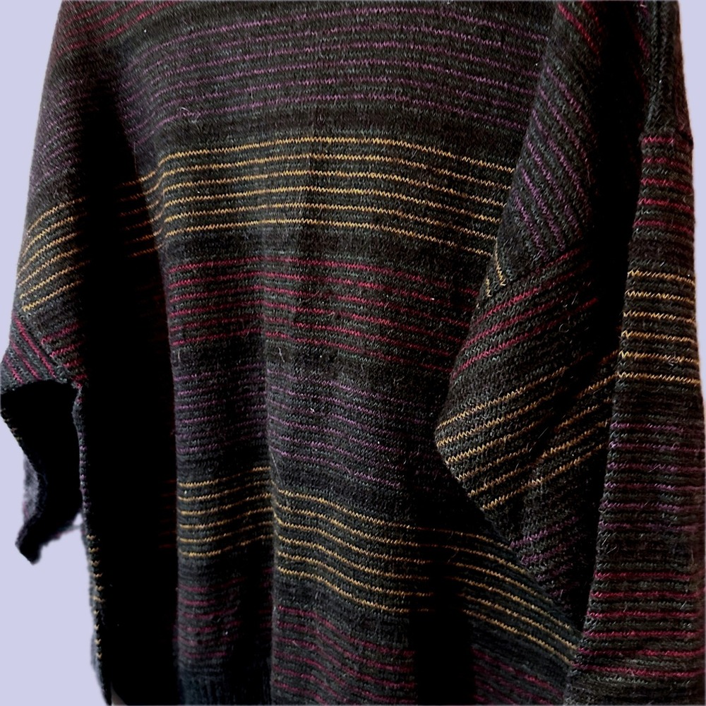 Arianna Mens Wool Alpaca Vintage Striped Crewneck Sweater Black Burgundy XL